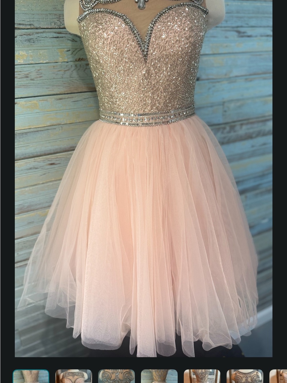 Sherri Hill Blush Pink Embellished Tulle Skater Dress